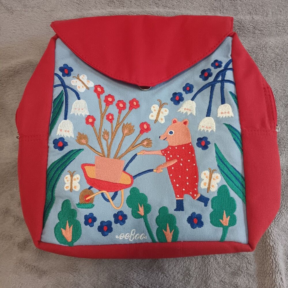 Backpack EeBoo Garden Scene embroidered Monica Forsberg Whimsical cottagecore